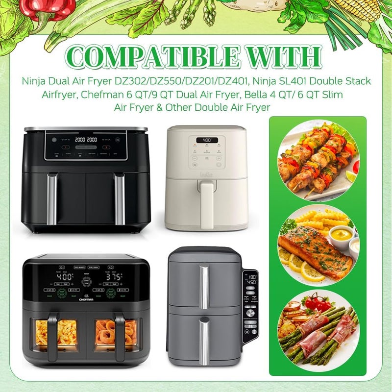BYKITCHEN 300PCS Air Fryer Liners for Ninja Dual Airfryer, Rectangle Disposable Air Fryer Parchment Paper Compatible with Ninja DZ201/ DZ401/ DZ550, Bella Slim Airfryer &More, Air Fryer Accessories - Image 3